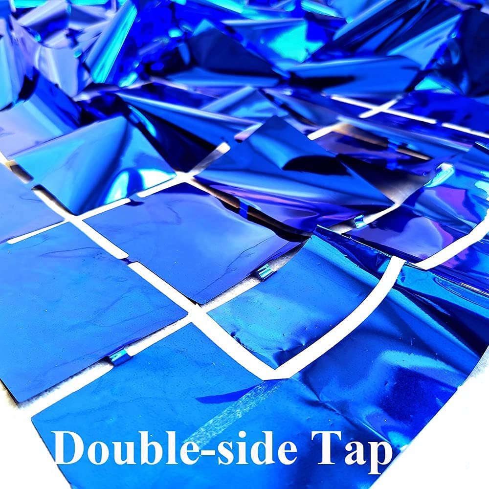 Blue Square Foil Curtains Pack of 2 Nos for Birthday Decoration Photo Booth Props Backdrop Baby Shower Bachelorette Party Decorations