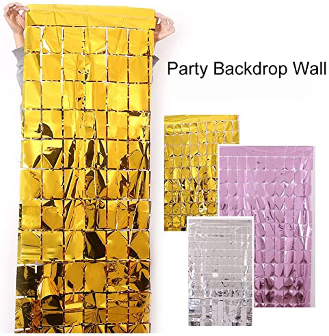 Gold Square Foil Curtains Pack of 2 Nos for Birthday Decoration Photo Booth Props Backdrop Baby Shower Bachelorette Party Decorations