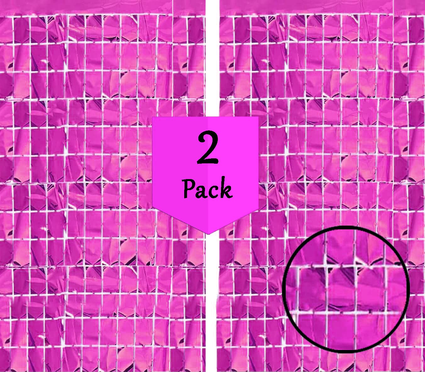 Pink Square Foil Curtains Pack of 2 Nos for Birthday Decoration Photo Booth Props Backdrop Baby Shower Bachelorette Party Decorations