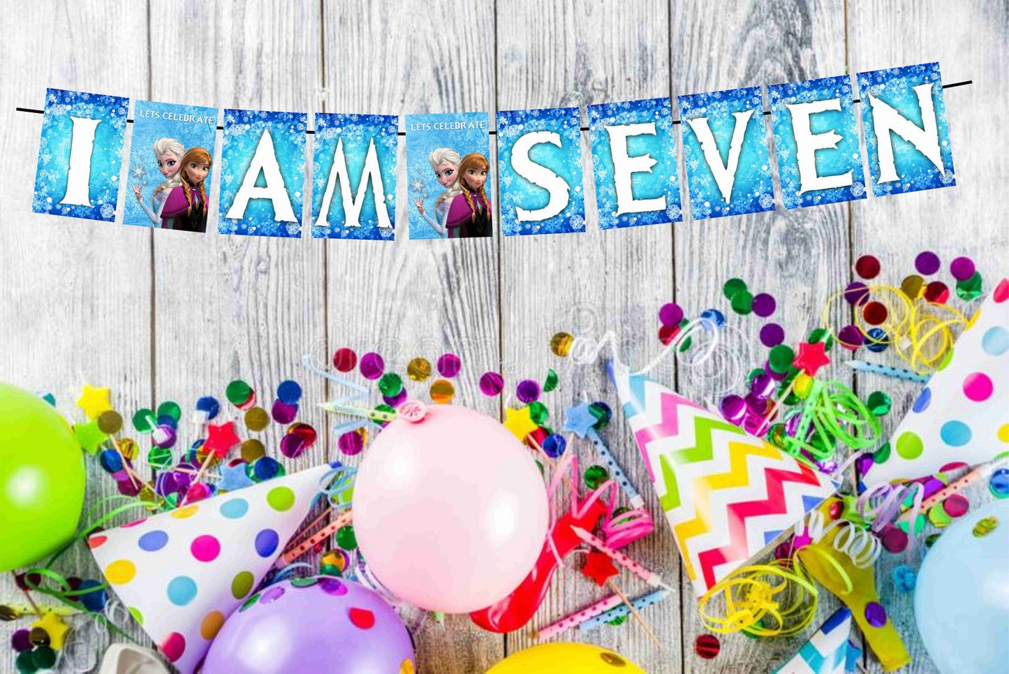 Frozen Theme I Am Seven 7th Birthday Banner for Photo Shoot Backdrop and Theme Party