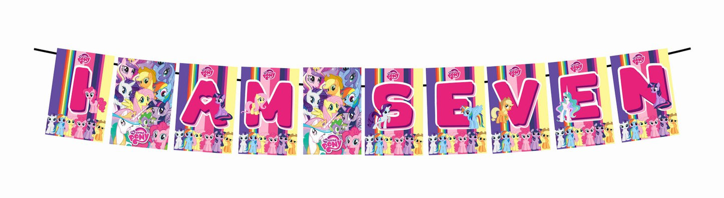 Little Pony Theme I Am Seven 7th Birthday Banner for Photo Shoot Backdrop and Theme Party