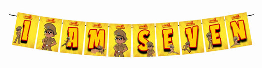 Little Singham I Am Seven 7th Birthday Banner for Photo Shoot Backdrop and Theme Party