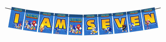 Sonic the Hedgehog I Am Seven 7th Birthday Banner for Photo Shoot Backdrop and Theme Party