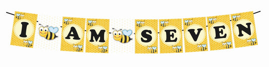 HoneyBee Theme I Am Seven 7th Birthday Banner for Photo Shoot Backdrop and Theme Party