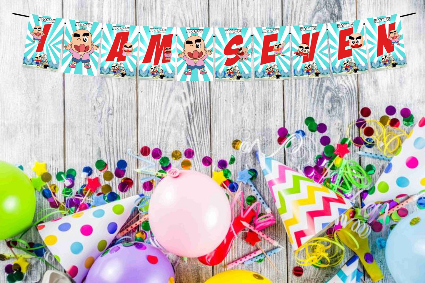 Haagemaru Theme I Am Seven 7th Birthday Banner for Photo Shoot Backdrop and Theme Party