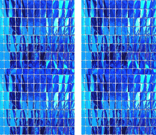 Blue Square Foil Curtains Pack of 2 Nos for Birthday Decoration Photo Booth Props Backdrop Baby Shower Bachelorette Party Decorations
