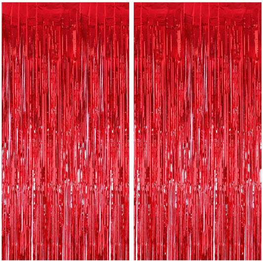 Red Foil Curtains Pack of 2 Nos for Birthday Decoration Photo Booth Props Backdrop Baby Shower Bachelorette Party Decorations 3*6 Feet Each