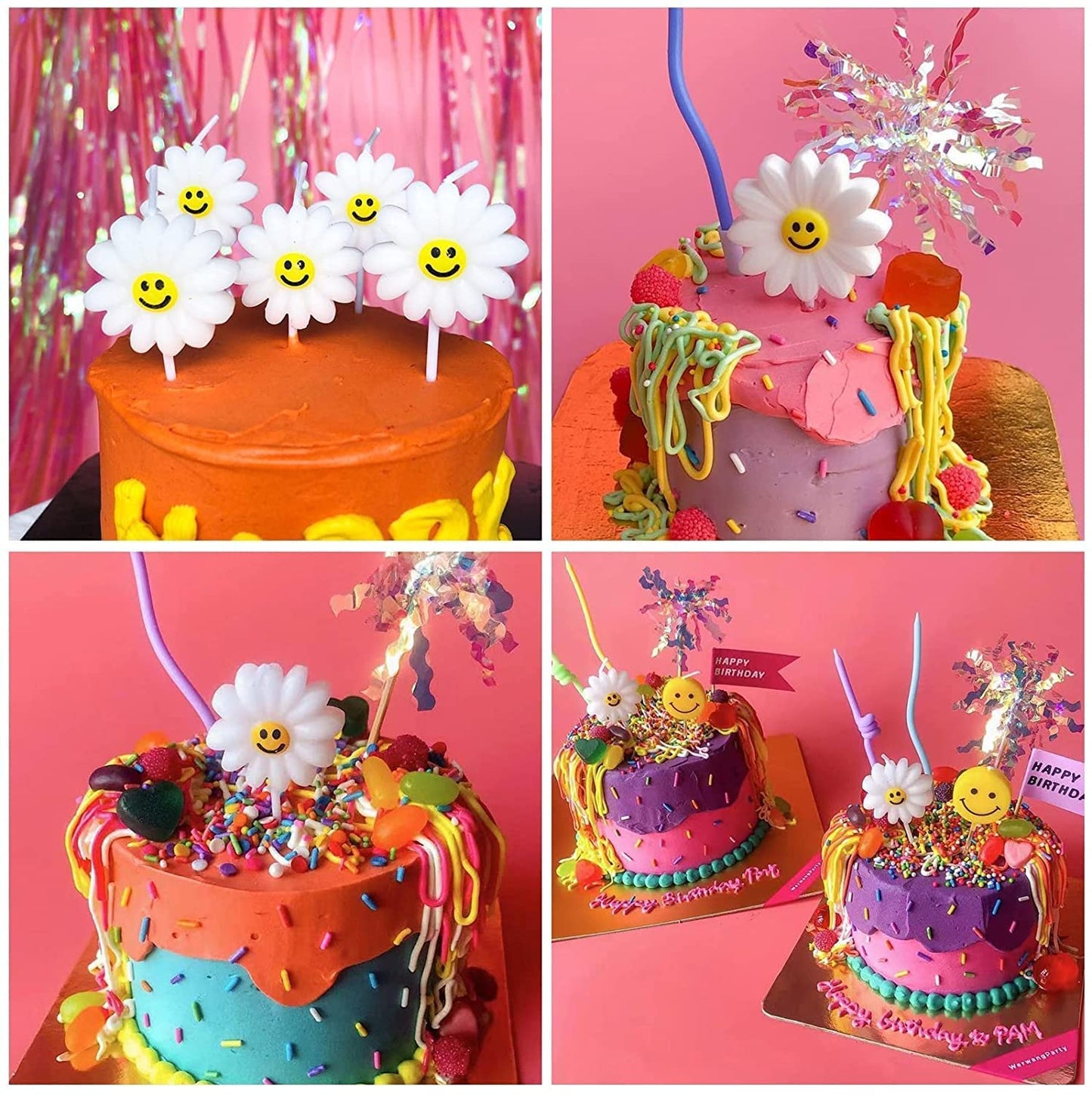 Sunflower Birthday Candles for Cake, Birthday Candles for Girls & Boys, Unique Flower Candle for Cake Decoration with Smiley (Set of 5)