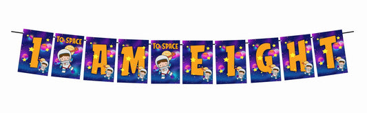 Space Theme I Am Eight 8th Birthday Banner for Photo Shoot Backdrop and Theme Party