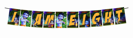Little Krishna Theme I Am Eight 8th Birthday Banner for Photo Shoot Backdrop and Theme Party