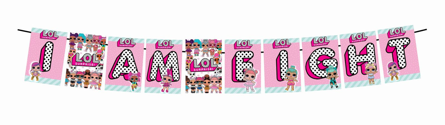 LOL Theme I Am Eight 8th Birthday Banner for Photo Shoot Backdrop and Theme Party