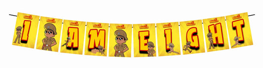 Little Singham I Am Eight 8th Birthday Banner for Photo Shoot Backdrop and Theme Party