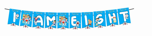 Doremon Theme I Am Eight 8th Birthday Banner for Photo Shoot Backdrop and Theme Party