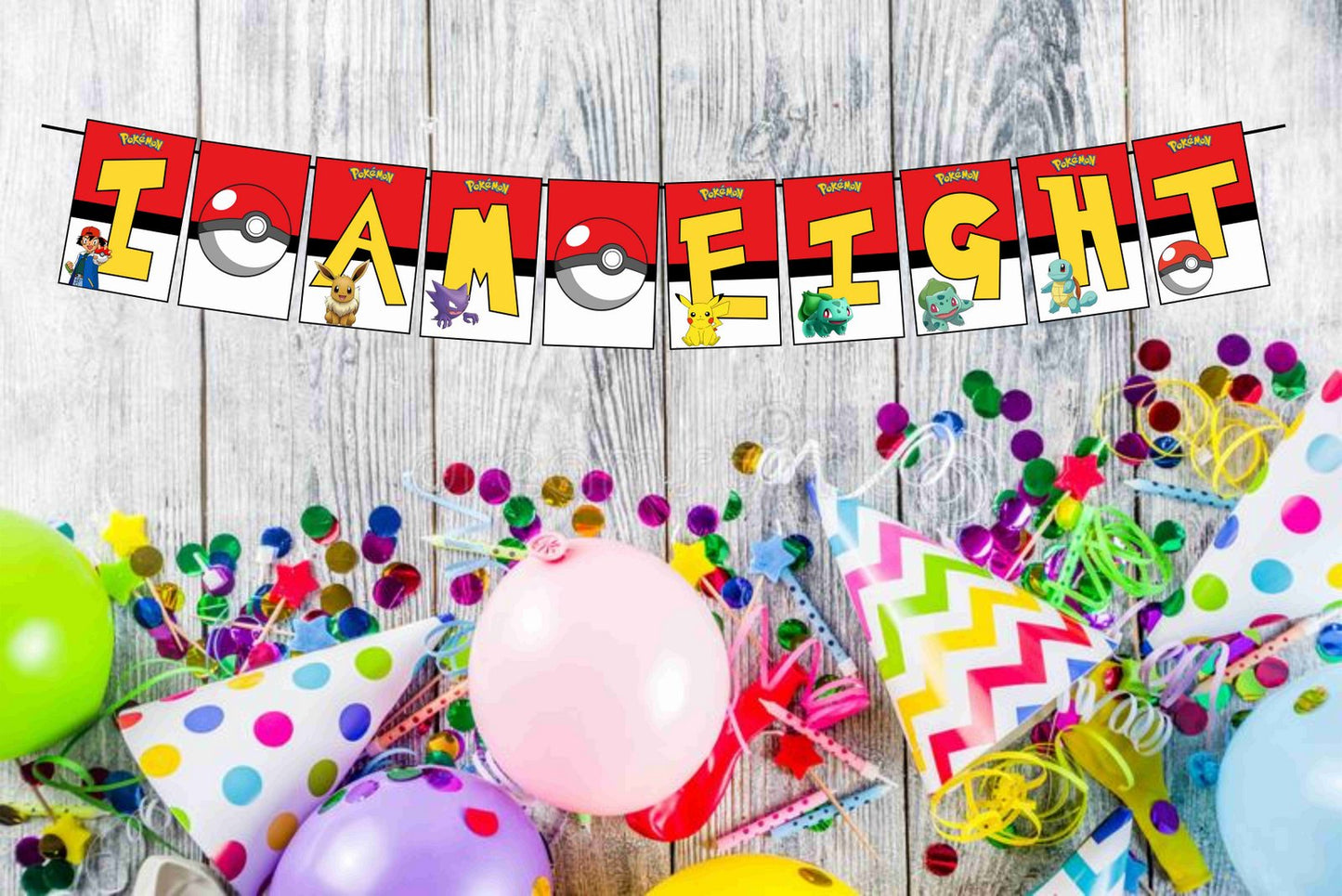 Pokemon I Am Eight 8th Birthday Banner for Photo Shoot Backdrop and Theme Party