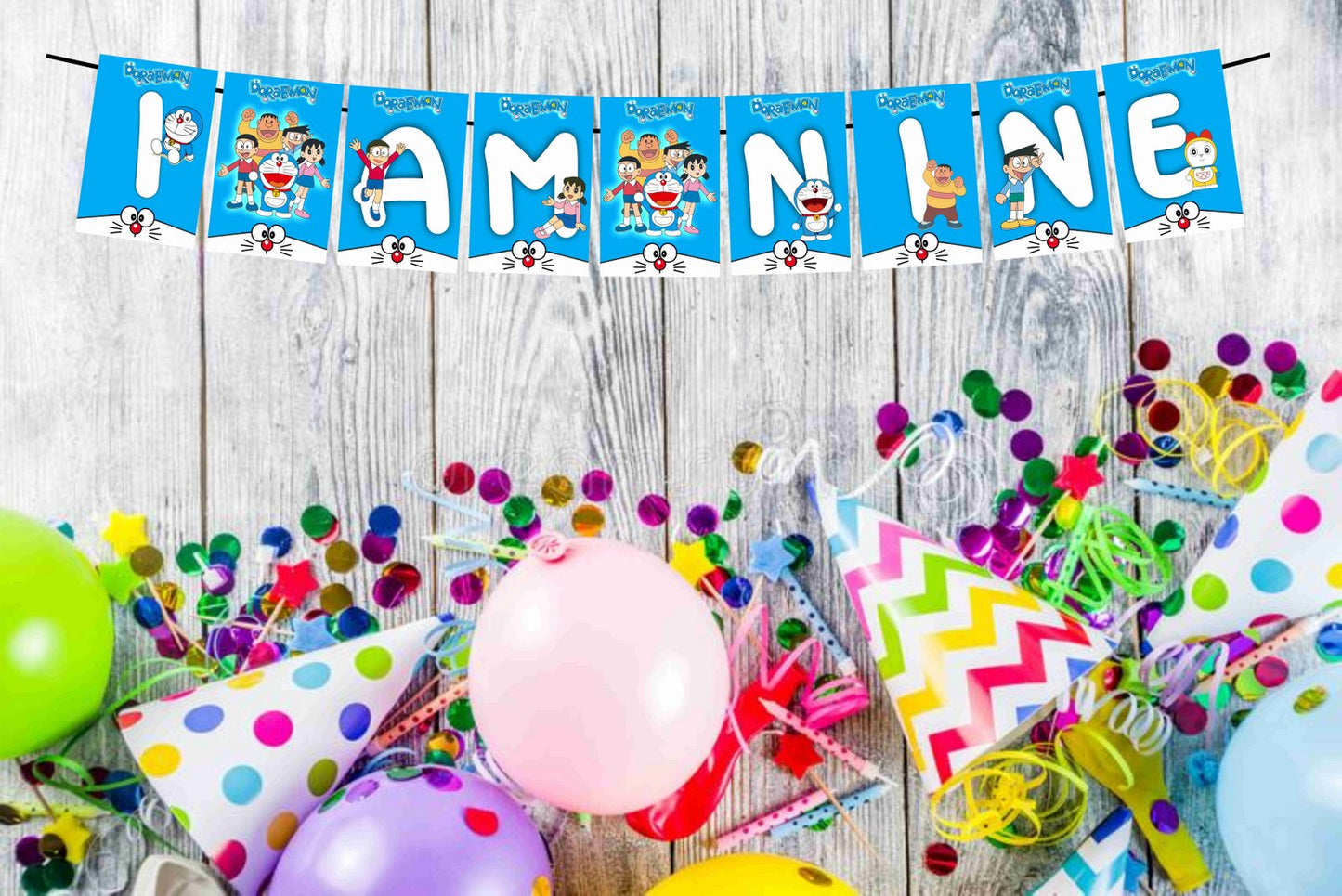 Doremon Theme I Am Nine 9th Birthday Banner for Photo Shoot Backdrop and Theme Party