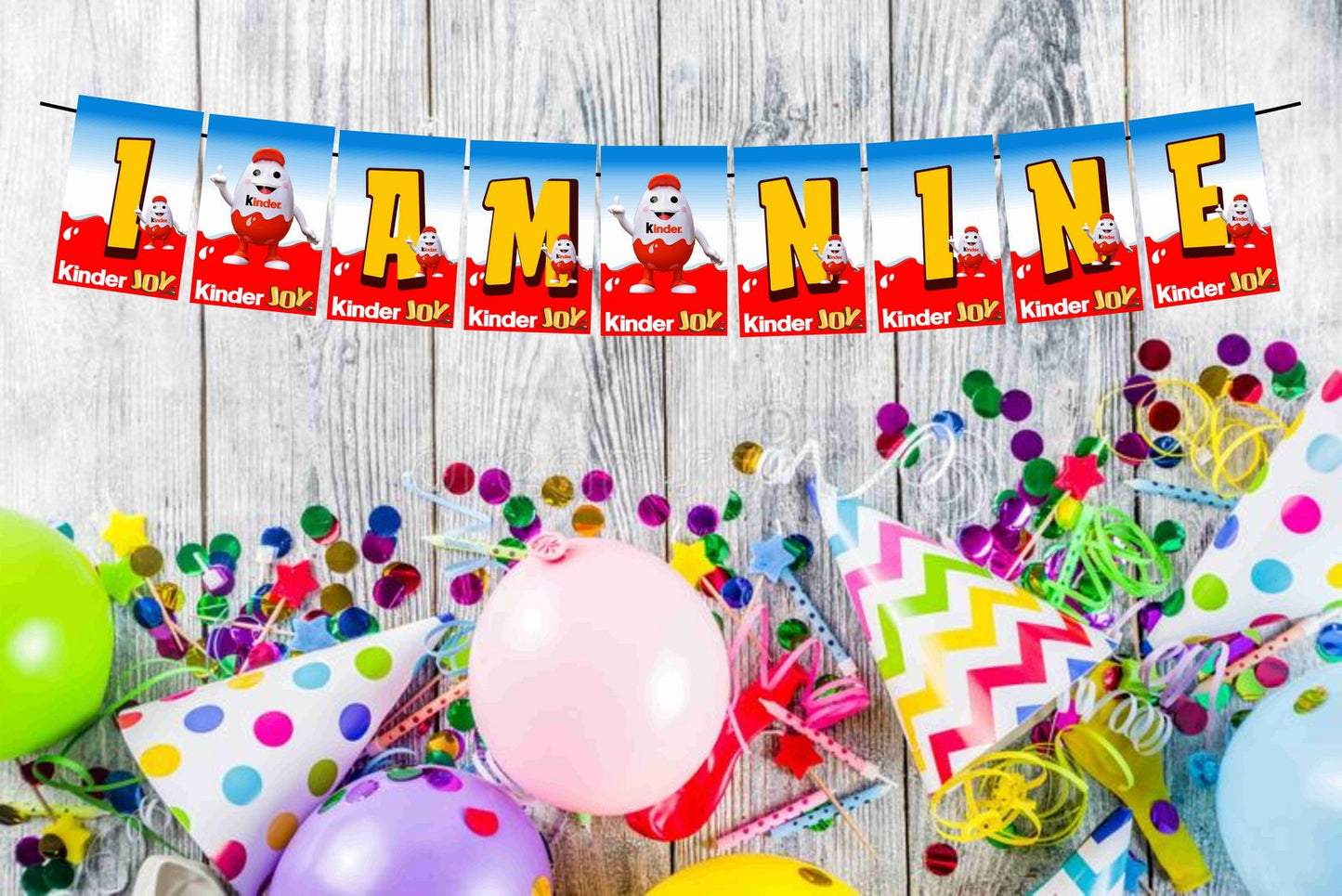 KinderJoy I Am Nine 9th Birthday Banner for Photo Shoot Backdrop and Theme Party