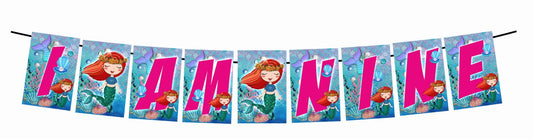 Mermaid Theme I Am Nine 9th Birthday Banner for Photo Shoot Backdrop and Theme Party
