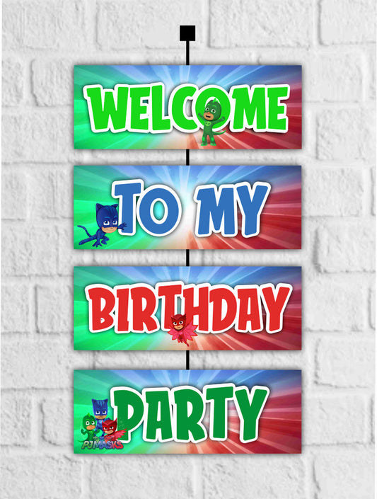 PJ Mask Theme Welcome Board Welcome to My Birthday Party Board for Door Party Hall Entrance Decoration Party Item for Indoor and Outdoor 2.3 feet