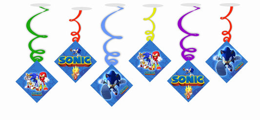 Sonic the Hedgehog Ceiling Hanging Swirls Decorations Cutout Festive Party Supplies (Pack of 6 swirls and cutout)