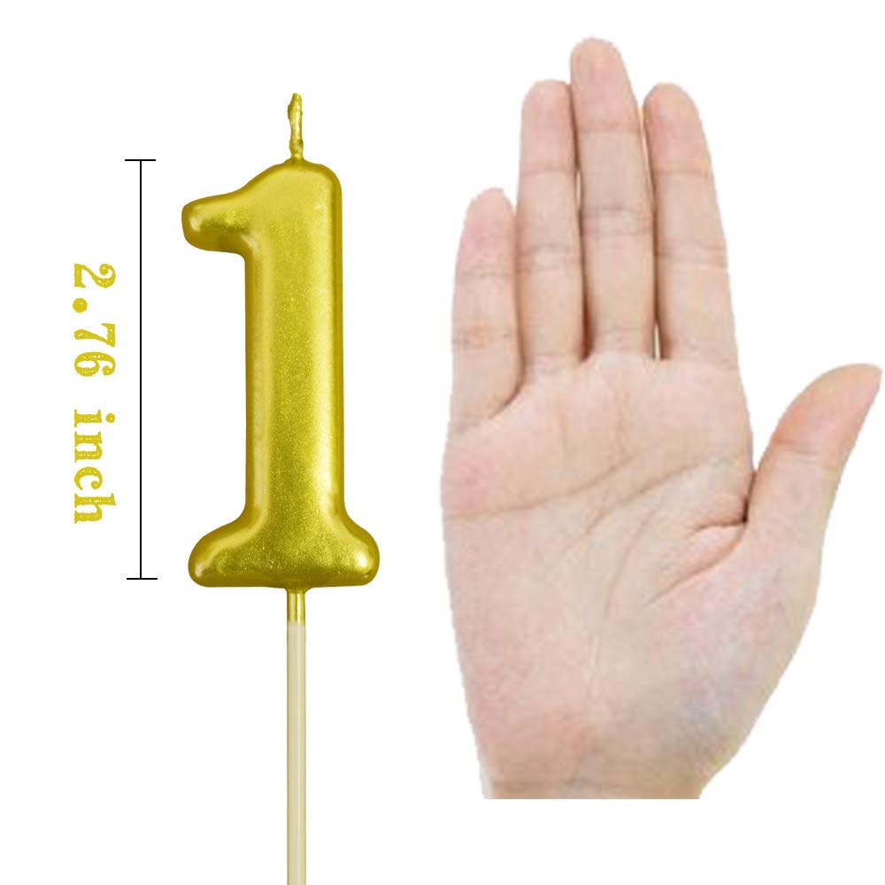 Number 1 Gold Birthday Candle – Gold Number Candle on Stick – Elegant Number Candles for Birthday Anniversary Wedding Party Pack of 1