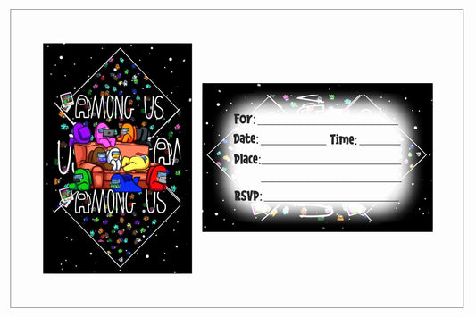 Among Us Theme Children's Birthday Party Invitations Cards with Envelopes (Pack of 10)