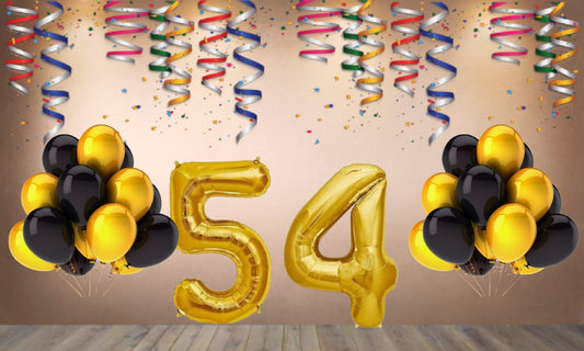 Number 54  Gold Foil Balloon and 25 Nos Black  and Gold Color Latex Balloon Combo