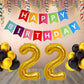 Number 22 Gold Foil Balloon and 25 Nos Black and Gold Color Latex Balloon and Happy Birthday Banner Combo