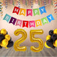 Number 25 Gold Foil Balloon and 25 Nos Black and Gold Color Latex Balloon and Happy Birthday Banner Combo