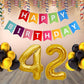 Number 42 Gold Foil Balloon and 25 Nos Black and Gold Color Latex Balloon and Happy Birthday Banner Combo
