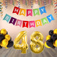 Number 48 Gold Foil Balloon and 25 Nos Black and Gold Color Latex Balloon and Happy Birthday Banner Combo
