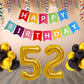 Number 52 Gold Foil Balloon and 25 Nos Black and Gold Color Latex Balloon and Happy Birthday Banner Combo