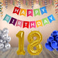Number 18  Gold Foil Balloon and 25 Nos Blue and Silver Color Latex Balloon and Happy Birthday Banner Combo