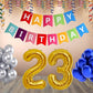 Number 23  Gold Foil Balloon and 25 Nos Blue and Silver Color Latex Balloon and Happy Birthday Banner Combo