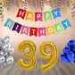 Number  39 Gold Foil Balloon and 25 Nos Blue and Silver Color Latex Balloon and Happy Birthday Banner Combo