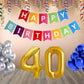Number  40 Gold Foil Balloon and 25 Nos Blue and Silver Color Latex Balloon and Happy Birthday Banner Combo