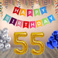 Number 55  Gold Foil Balloon and 25 Nos Blue and Silver Color Latex Balloon and Happy Birthday Banner Combo