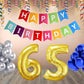 Number 65  Gold Foil Balloon and 25 Nos Blue and Silver Color Latex Balloon and Happy Birthday Banner Combo