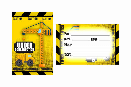 Construction Theme Children's Birthday Party Invitations Cards with Envelopes - Kids Birthday Party Invitations for Boys or Girls,- Invitation Cards (Pack of 10)