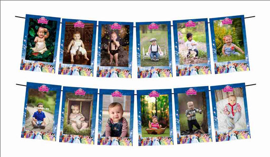 Castle Princess Theme Birthday Photo Banner - Monthly Yearly Milestone Birthday Random Photo Banner Bunting for Newborn to Kids, Picture Banner for Birthday and Theme Party (12 Buntings)