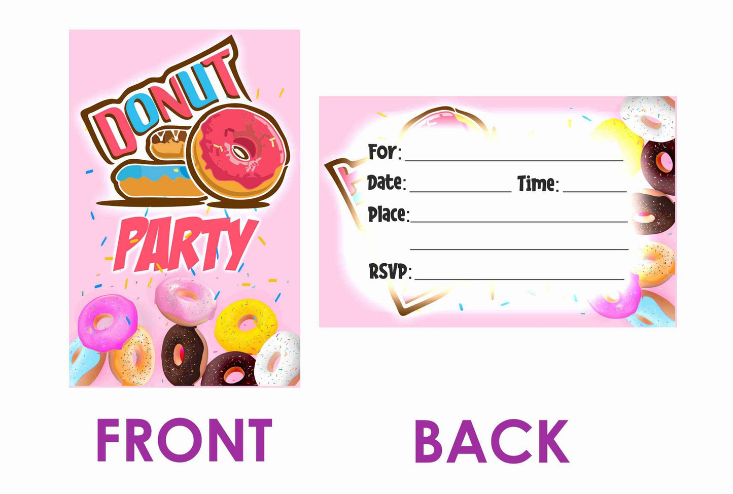 Donut Theme Children's Birthday Party Invitations Cards with Envelopes - Kids Birthday Party Invitations for Boys or Girls,- Invitation Cards (Pack of 10)
