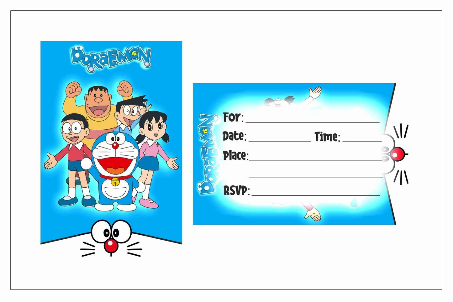 Doremon Theme Children's Birthday Party Invitations Cards with Envelopes - Kids Birthday Party Invitations for Boys or Girls,- Invitation Cards (Pack of 10)