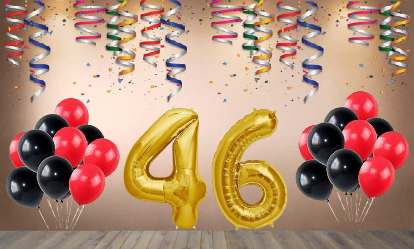 Number  46 Gold Foil Balloon and 25 Nos Black and Red Color Latex Balloon Combo