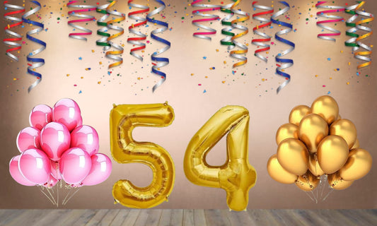 Number 54 Gold Foil Balloon and 25 Nos Pink and Gold Color Latex Balloon Combo