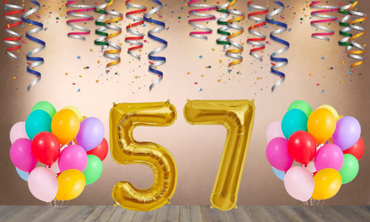 Number  57 Gold Foil Balloon and 25 Nos Multicolor Color Latex Balloon Combo