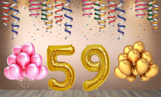 Number 59 Gold Foil Balloon and 25 Nos Pink and Gold Color Latex Balloon Combo