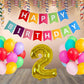 Number 2  Gold Foil Balloon and 25 Nos Multicolor Color Latex Balloon and Happy Birthday Banner Combo