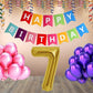 Number 7  Gold Foil Balloon and 25 Nos Pink and Purple Color Latex Balloon and Happy Birthday Banner Combo