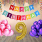 Number 9  Gold Foil Balloon and 25 Nos Pink and Purple Color Latex Balloon and Happy Birthday Banner Combo