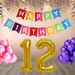 Number 12  Gold Foil Balloon and 25 Nos Pink and Purple Color Latex Balloon and Happy Birthday Banner Combo
