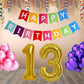 Number 13 Gold Foil Balloon and 25 Nos Pink and Purple Color Latex Balloon and Happy Birthday Banner Combo